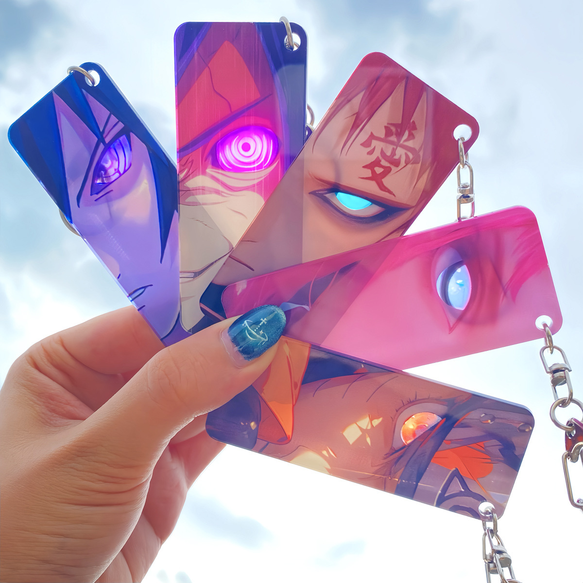 Naruto Acrylic Luminous Eye Strip Keychain Cartoon Animation Peripheral Comic Exhibition Gift Pendant Customization