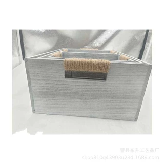 简约收纳筐木质条框收纳筐桌面整理书本木框镂空超市陈列框木条框