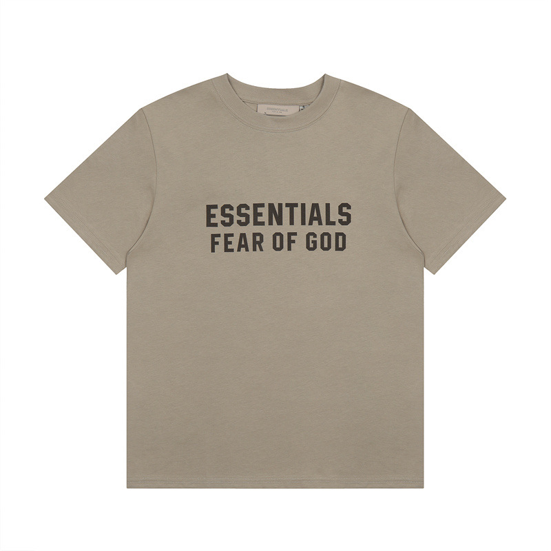 Cross-border FOG Multi-line ESENTIALS Flock Printed Letter Short-Sleeve Retro American Summer Couple T-Shirt Hombre
