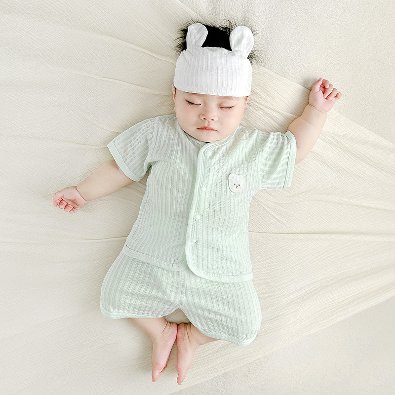 Conjunto de verano para bebé, pijamas infantiles finos de manga corta con abertura en la entrepierna, ropa de verano para niños y niñas para salir, ropa de bebé