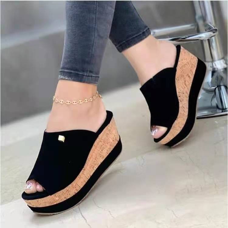 아마존 독립 역 AliExpress 2021 대외 무역 여름 물고기 입 두꺼운 바닥 웨지 레트로 샌들 여성용 재고