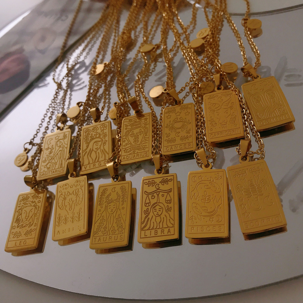 Retro Simple Style Constellation Stainless Steel Plating Carving 18K Gold Plated Pendant Necklace_colorza_4