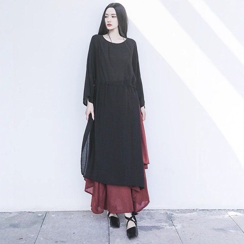 Spring and Summer Dark Yamamoto-Style Cool Tencel Single-Layer Slit Dress, Blouse in 3 Colors for Women in Summer