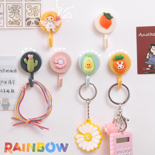 ins cartoon pattern hook with adhesive backing, dormitory kitchen bathroom wall, no punching, traceless adhesive hook, clothes hook
