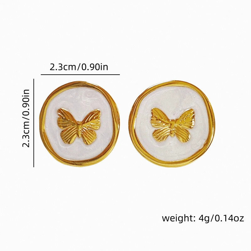 New Retro French Enamel Round Drop Oil Butterfly Earrings Simple Exquisite Fashion Niche High-End Earrings for Women detail image 10