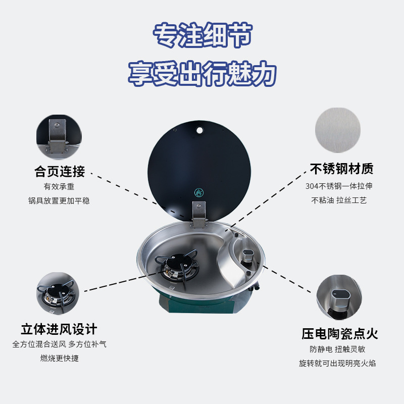 RV yate pequeño apartamento adecuado mini estufa de gas redonda de acero inoxidable con tapa de vidrio GR-R01