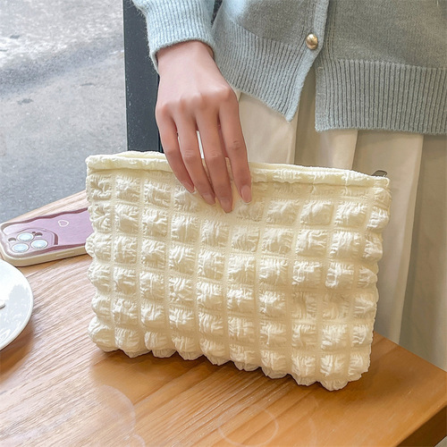 MAY RABBIT Cute Solid Color Cloud Pattern Makeup Bag for Women, Handheld Purse Organizer, Large Capacity Toiletry Bag