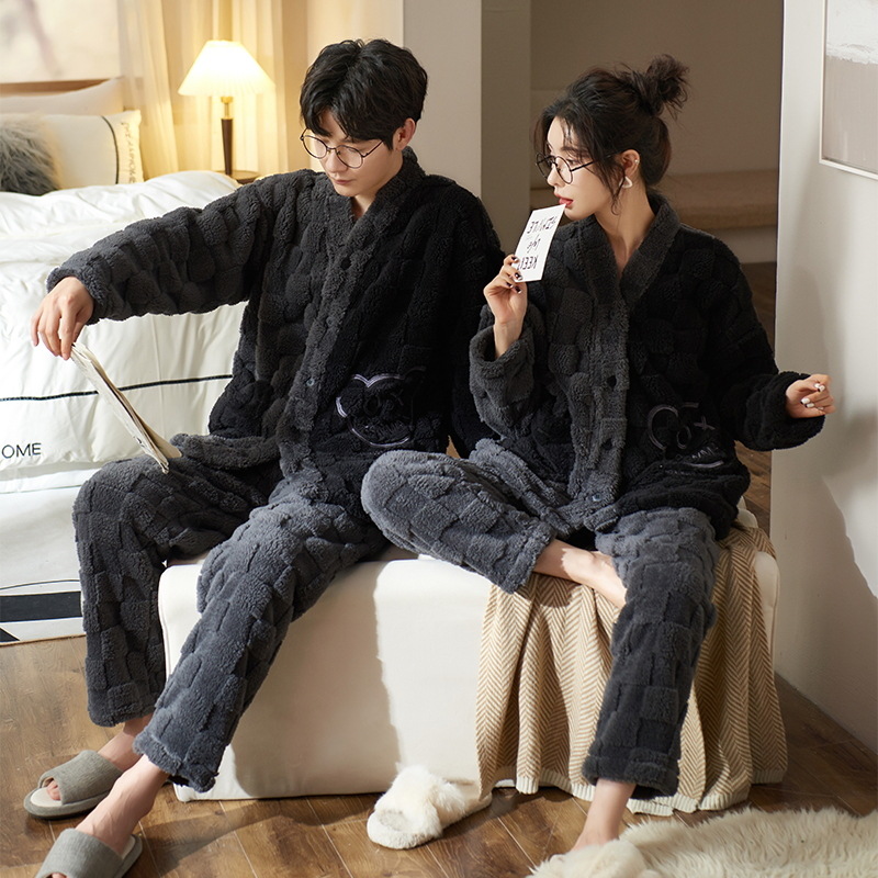 Pareja Pijamas Mujer Otoño e Invierno franela hombres engrosada forro polar lindo dulce ropa de abrigo homewear traje