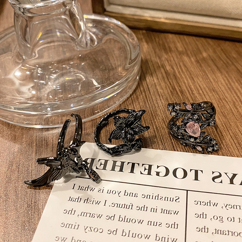 韓版鏤空紫鑽麥穗開口戒指女款復古時尚個性嘻哈網格指環食指戒潮