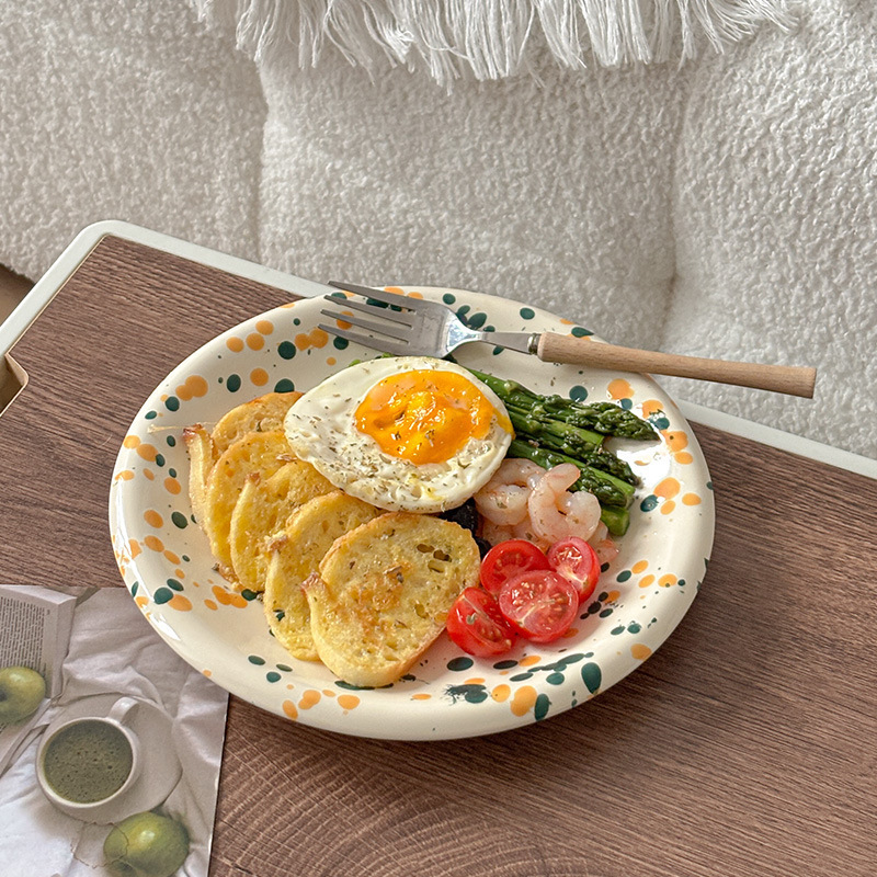 Mooney ins スプラッシュインクバブル釉下色食器ホームダイニングプレートライスサラダヨーグルトボウルディッシュプレート軽食浅いプレート|undefined