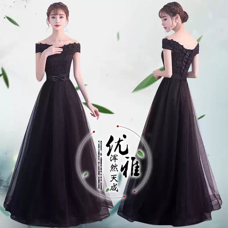 Cross-Border Black Evening Dress for Women, High-End, Small, Long, Banquet, Performance, Party Host Evening Dress, Long Dress