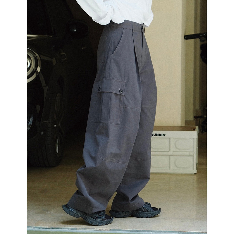 Early Autumn American Retro Style Workwear Wind Large Pocket Casual Pants New High Waist Wide Leg Loose Slimming Trendy Trousers for Women Early Autumn American Retro Style Workwear Wind Large Pocket Casual Pants New High Waist Wide Leg Loose Slimming Trendy Trousers for Women