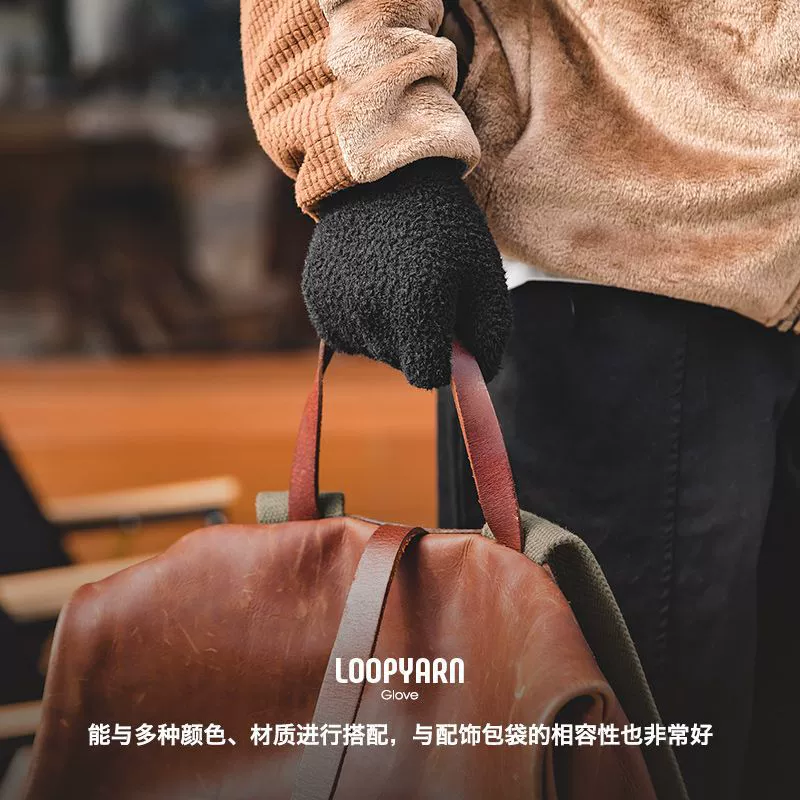 马登 Japanese retro black knitted windproof keep warm demi-season gloves