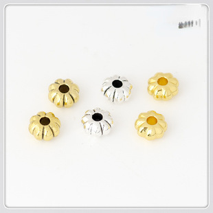 Wholesale alloy plated gold flat bead spacer handmade beaded silver melon beads diy jewelry accessories loose beads