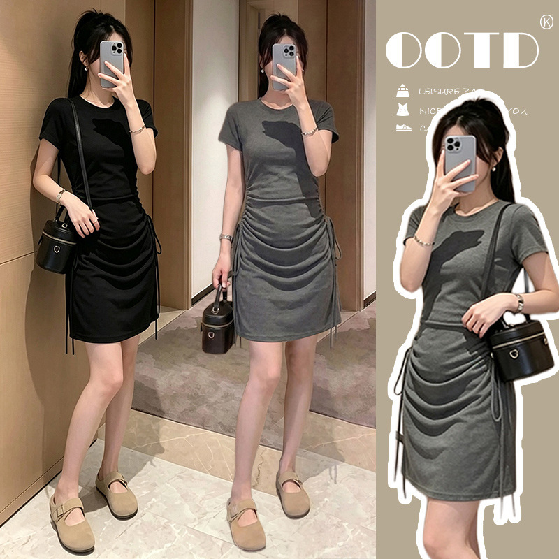 Maternity summer dress, trendy new style for pregnant moms, doesn't make you look pregnant, suitable for petite figures, Korean-style round-neck beautiful dress