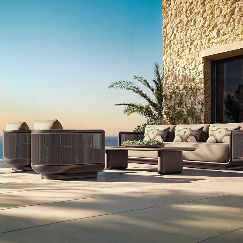 Villa al aire libre sofá de caña patio de aluminio diseño hotel piscina ocio muebles al aire libre image 1