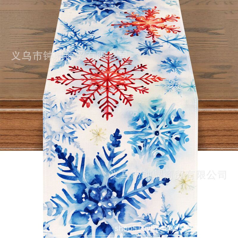 TEMU爆款冬季圣诞节桌旗雪花铃铛印花亚麻材质美式圣诞节装饰桌布|undefined