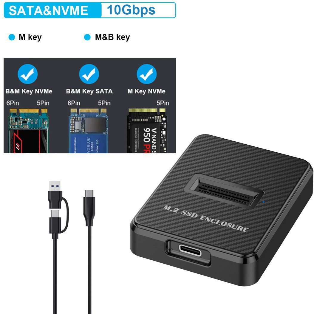 Корпус для накопителя M.2 с двумя протоколами nvme/sata, универсальный протокол, корпус для твердотельного диска, USB 3.2, внешний