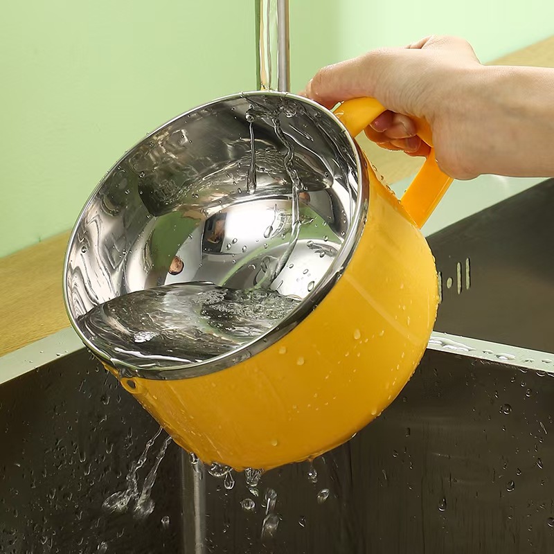 Cuenco de fideos instantáneos dormitorio de estudiantes Caja de almuerzo de acero inoxidable 304 con tapa para trabajadores de oficina de gran capacidad de estilo japonés mango aislado Tazón