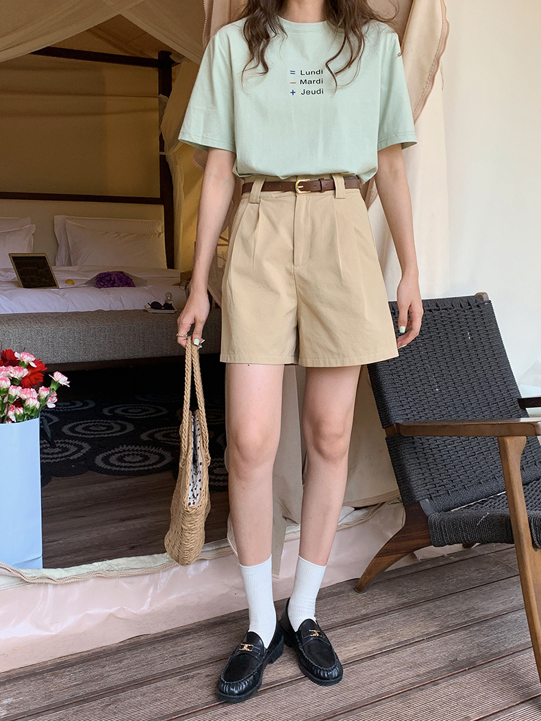 [Ge Ming] 韓国通勤カジュアルスーツショーツレディース夏新作ハイウエストワイドレッグ 5 点パンツ N098A