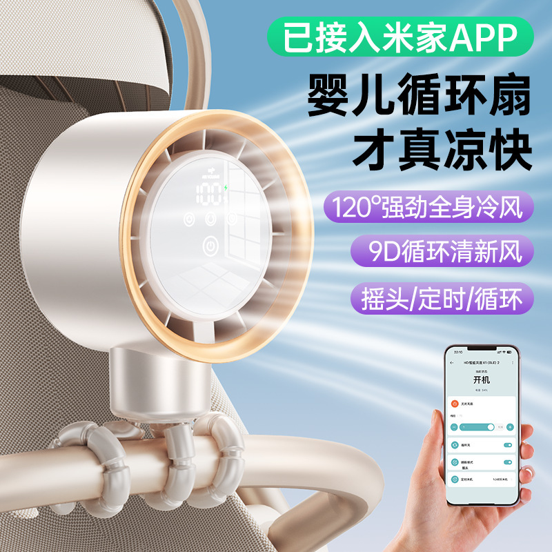2025クロスボーダー新型ベビーカーの扇風機のデスクトップの周波数変換数表示の八爪魚の首振り扇風機の源工場|undefined