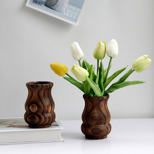 Cross-border retro wooden vase creative handmade home decoration simple modern vase flower arrangement artificial flower decoration