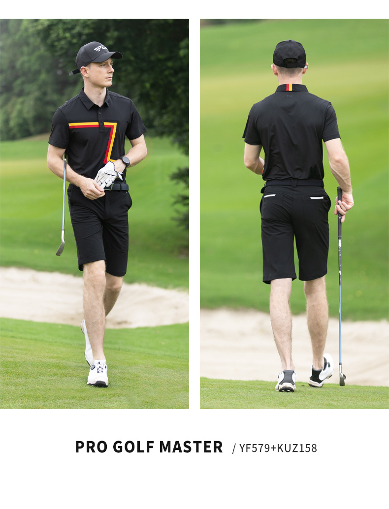 Áo thun nam polo ngắn tay PGM phối màu tương phản mùa hè — KUZ158-Quần kaki, KUZ158-Quần màu xanh hải quân, YF579-Áo màu đen, KUZ158-Quần Trắng chi tiết 7