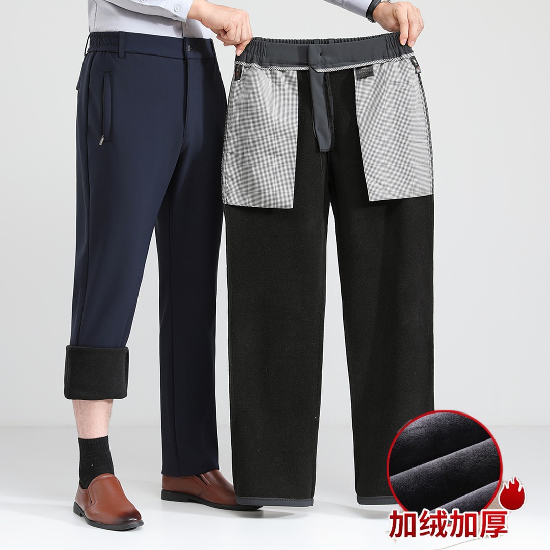High-Elasticity Plus-Size Casual Pants for Autumn and Winter, Fleece-Lined and Thickened for Outdoor Wear, High-Waisted Comfortable Sports Pants for Middle-Aged and Elderly Men, Wrinkle-Free and Cold-Resistant