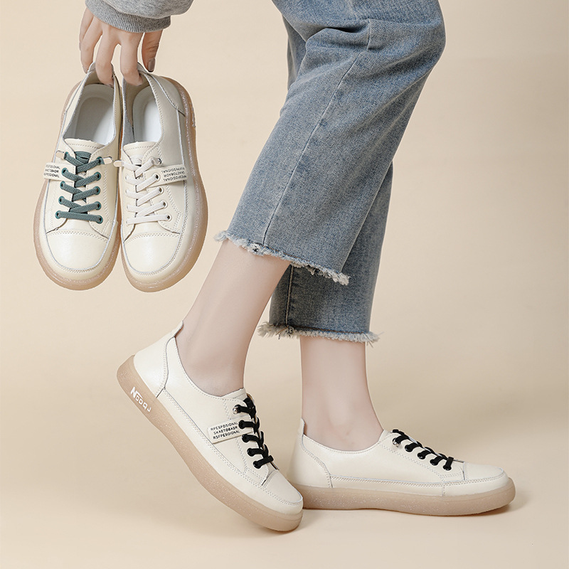 真皮小白鞋女2024春季新款女鞋韩版一脚蹬牛筋软底休闲鞋平底板鞋
