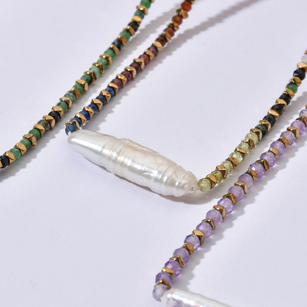 1 Piece Quantity Elegant Streetwear Geometric 304 Stainless Steel Freshwater Pearl Tourmaline Necklace In Bulk