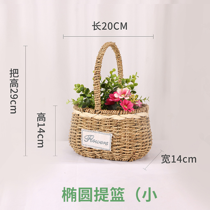 Cesta de Flores Tejida a Mano de Hierba Natural, Decorativa, para Arreglos Florales y Fiestas