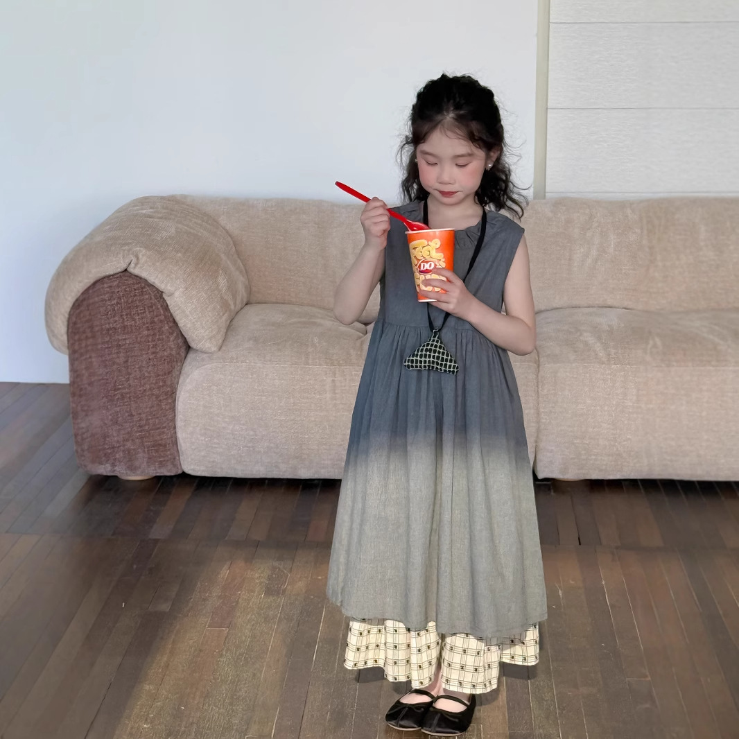 Children's Dress 2026 Summer Style Korean Style Solid Color Sleeveless Vest Dress for Baby Girls, Thin Casual Dress for Kids