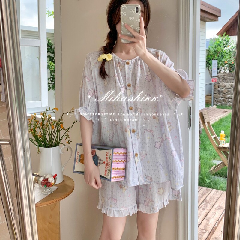 100% pure cotton Class A all-cotton baby double-layer gauze pajamas for girls, 2026 summer new short-sleeve home wear set