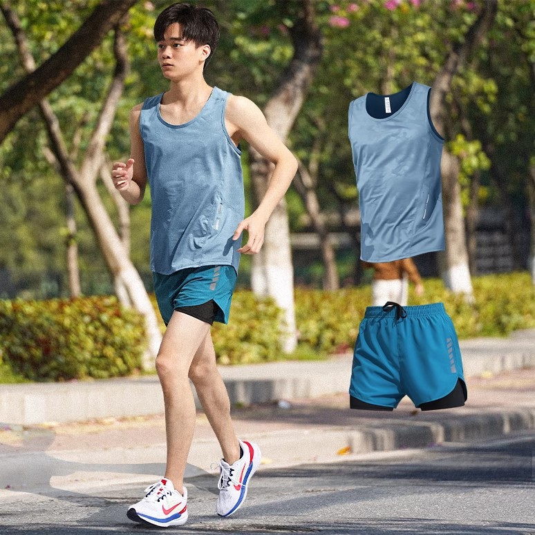 Ropa de fitness para hombres maratón atletismo chaleco deportivo running set entrenamiento de verano hielo equipo de secado rápido