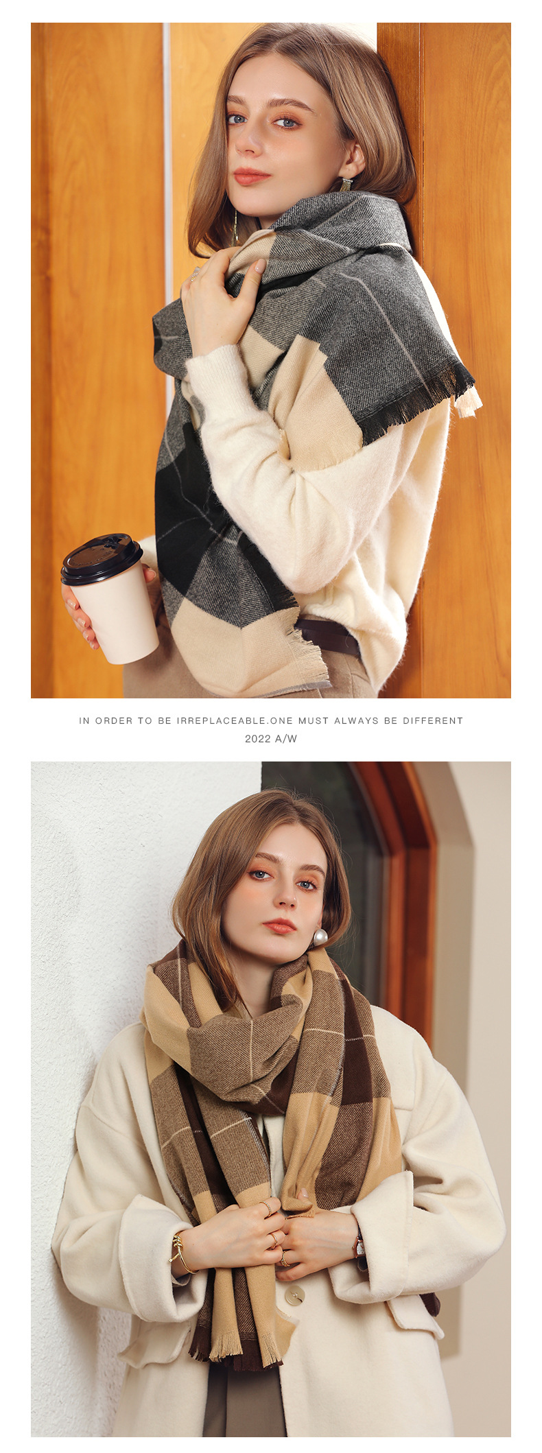 Sciarpa donna in imitazione cashmere a quadri calda inverno_voghion.com