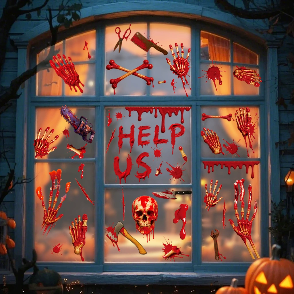 2025 Трансграничный Новый Хэллоуин Кровавый отпечаток руки наклейка Костяной коготь Ужас Декоративная наклейка настенная наклейка Кровавый след наклейка