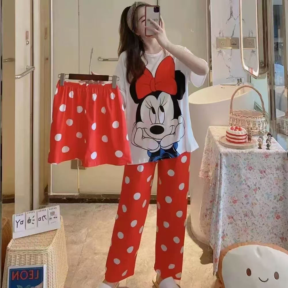 Pijamas de verano transfronterizos pijamas de leche de seda de tres piezas set de dibujos animados comercio exterior ropa para el hogar pantalones de mangas cortas lindos