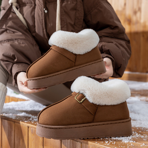 Winter cold-proof and warm-keeping cotton shoes, simple all-matching snow boots, bag, heel, cotton slippers, women's thick sole, velvet thickness