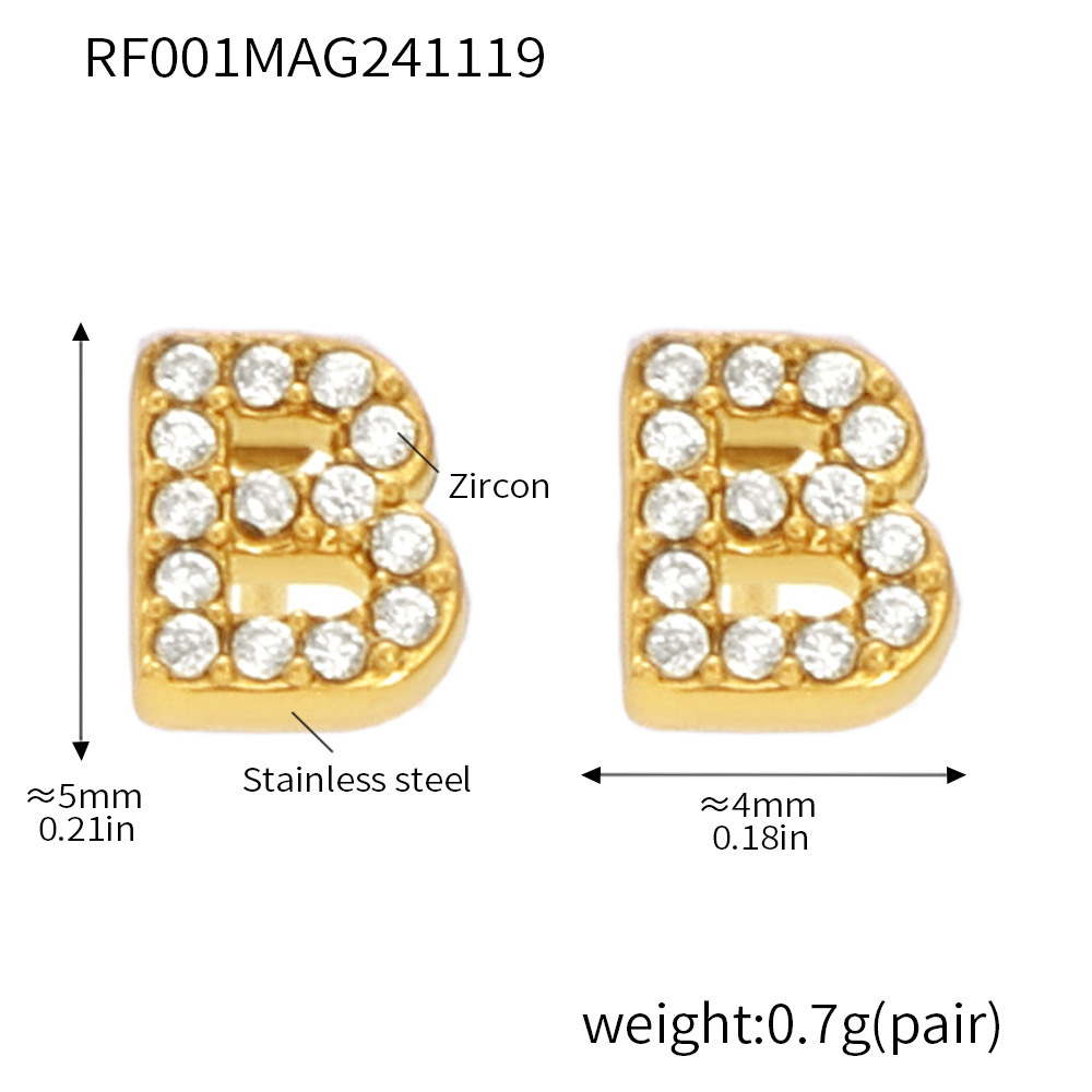 Qiong Yao Titanium Steel 26 letras con incrustaciones de circón Juego de joyas PVD chapado en oro real collar de retención de color pulsera anillo aretes