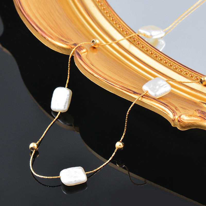 Fashion Geometric Titanium Steel Plating Artificial Pearls Layered Necklaces 1 Piece