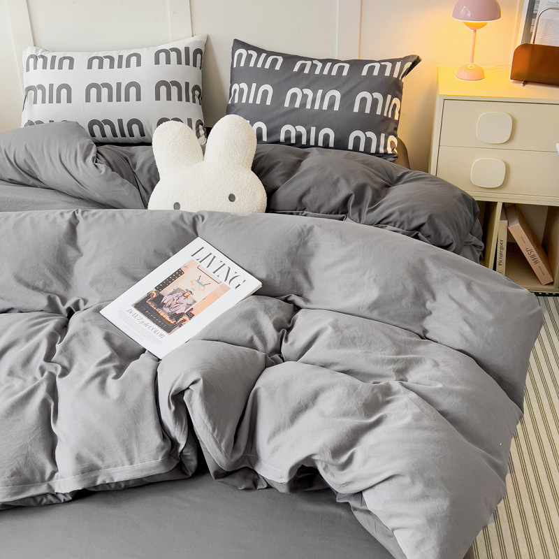 25 nuevo estilo de algodón lavado cama doble juego de cuatro piezas para dormitorio doméstico sábanas de tres piezas Funda de edredón Funda de edredón Se puede lavar a máquina