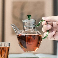 玻璃泡茶壺單壺加厚耐高溫側把壺茶水分離小號家用手工煮茶壺