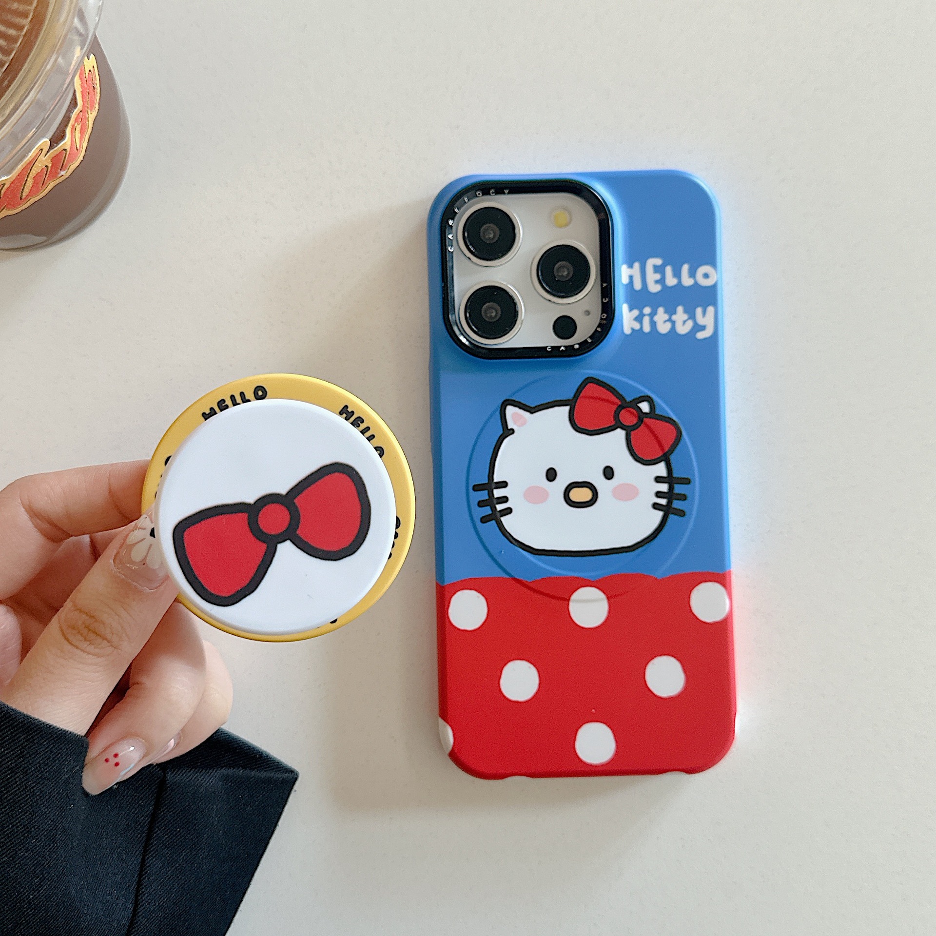 Lindo lazo de punto de onda roja azul para gato KT para Apple 16ProMax funda para teléfono móvil 15Pro magnético 14/13