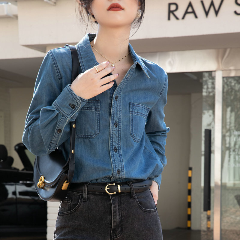 Vintage Soft Cotton Denim Shirt for Women 2026 Spring and Autumn Long Sleeve New French Style Stylish Layered Outfit