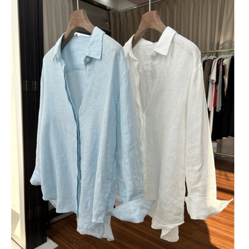 100% Linen Shirt 26 Summer Classic Style Solid Color Casual Lazy Relaxed Shirt Commuter Shirt for Women