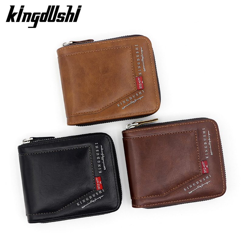 Kingdushi hombres cartera corta de gran capacidad Multi-tarjeta de identificación bolsa de moneda bolsa de bisagra bolsa de cadena al por mayor
