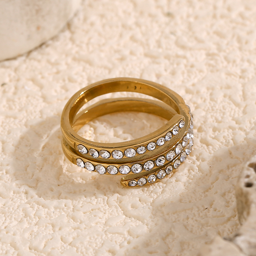 Three Layers White Diamond Inlaid Stainless Steel Ring