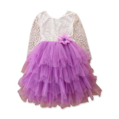 SAMGAMI BABY New Children's Formal Dress Princess Skirt for Girls, Lace Splicing Net Fabric Multi-Layer Net Dress