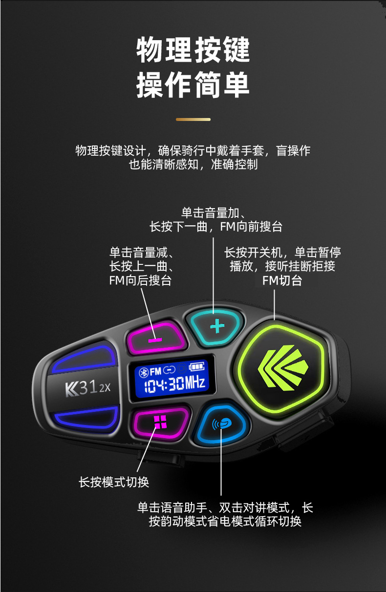 K31 Helmet Bluetooth Headset Cross-Border Video Recording Ai Voice Hands-Free Installation-Free Motorcycle Helmet Noise-Canceling Headphones