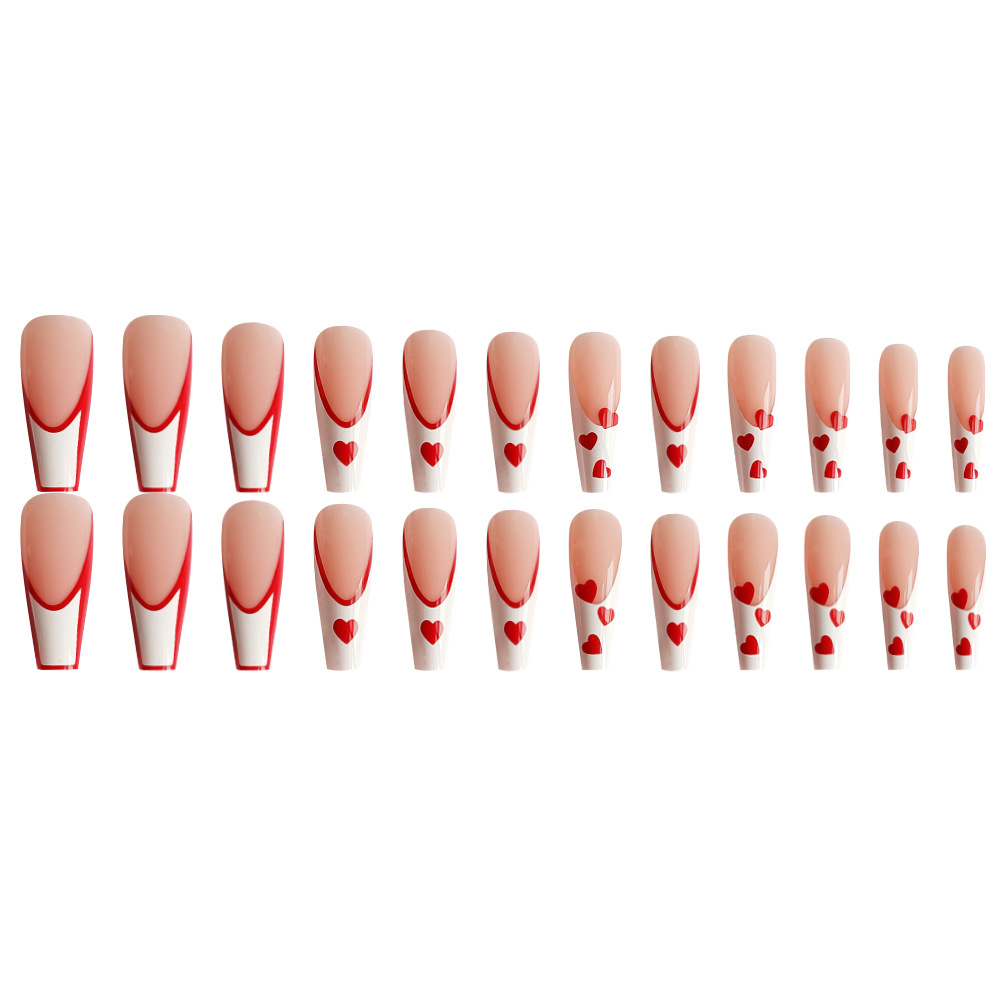 Uñas postizas francesas en forma de corazón estilo Y2K, puntas de uñas ultra largas tipo ballet, 24 piezas de uñas postizas mixtas al por mayor. image 6